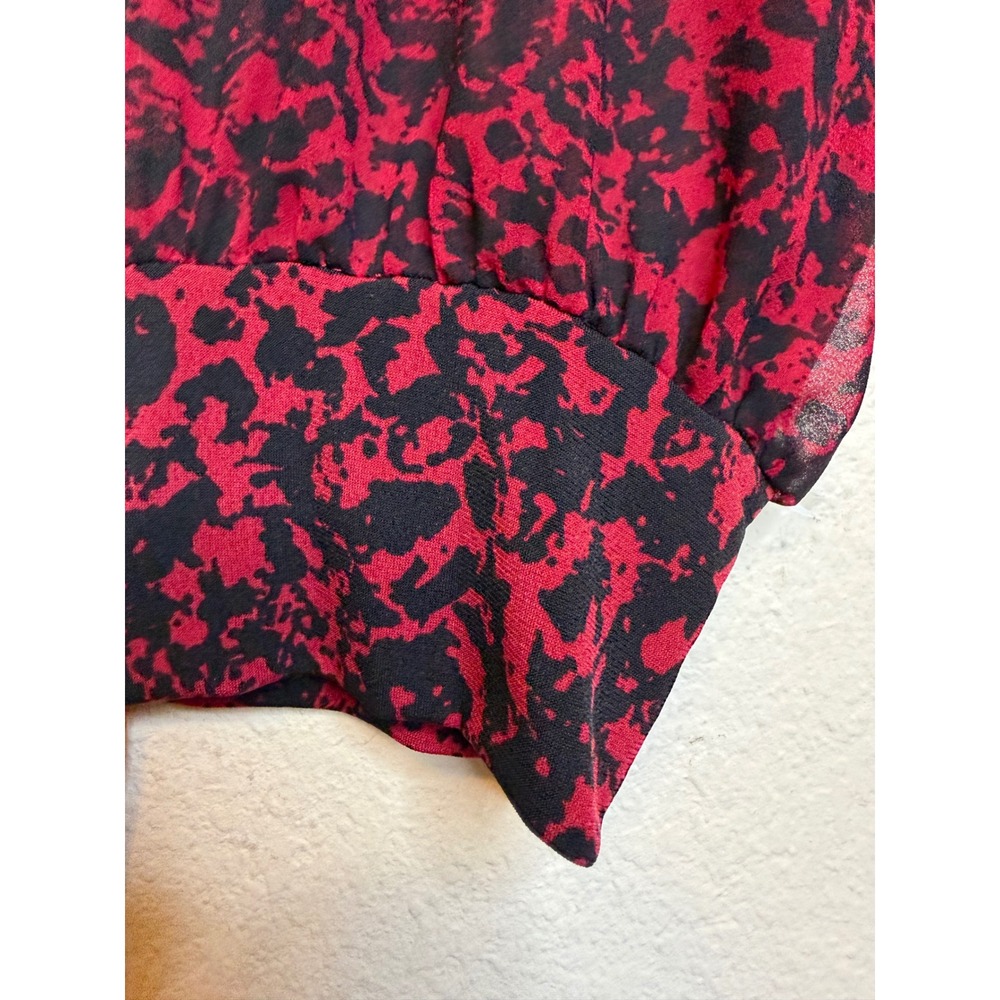Calvin Klein 1X Red Black Abstract Animal Print V-Neck Smocked Office Blouse Top - Picture 13 of 14